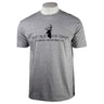 Gray t-shirt with text in black saying "Deer Meat for Dinner. All men die, few ever really live." across the chest. 